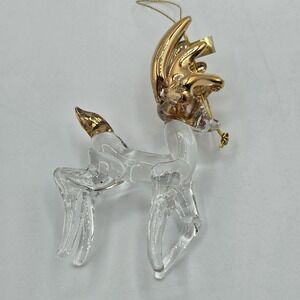 Vintage Spun Glass Reindeer Figure Ornament Painted Gold‎ Accents Deer Prancing